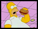 1990 Ford Probe - Homer Simpson is shown in this animated scene, holding and about to eat a hamburger.
