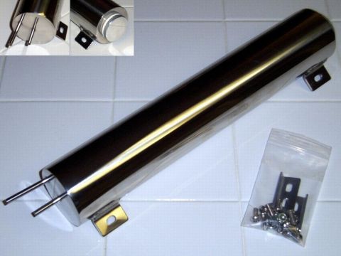 1978 Ford Mustang II - A chrome cylinder part, possibly a reservoir or muffler, is shown with mounting hardware and a bag of fasteners.