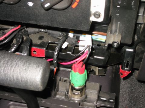 2000 Jeep Cherokee - Detail showing location of splice for power to the transmitter. I chose to splice in to the 12V power connector rather than the cigarette l…