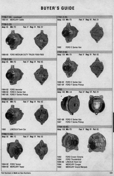 1993 Ford Bronco - This document displays multiple alternator parts for various Ford and Mercury vehicles, not a 1993 Ford Bronco.