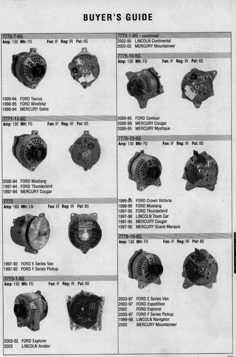 1993 Ford Bronco - This document page lists automotive alternators with part numbers and vehicle fitment information.