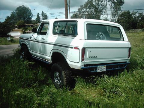 1978 Ford Bronco - White 1978 Ford Bronco with aftermarket bumper sits in overgrown grass.