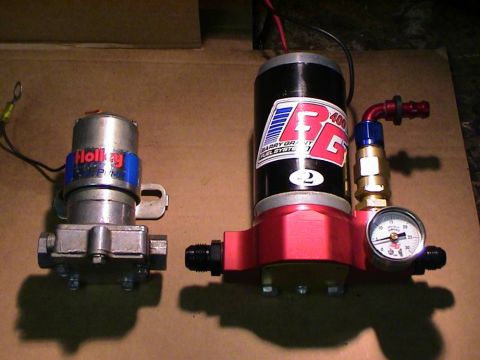 1979 Ford Bronco - Comparison of a Holley fuel pump and a Barry Grant fuel pump with a pressure gauge.