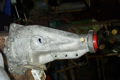 1998 Ford Crown Victoria - The "new" tailshaft housing, w the tapped brass fitting for the lubrication modification.