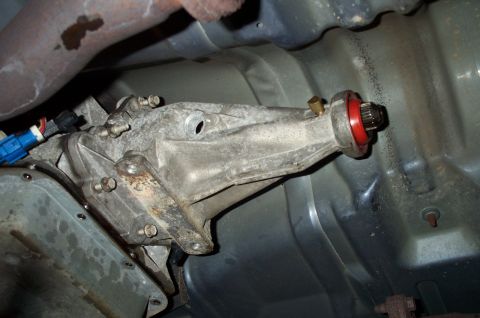 1998 Ford Crown Victoria - The "new" tailshaft housing installed. Note the brass fitting.