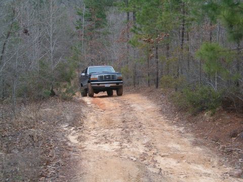 1996 Ford Bronco - This 1996 Ford Bronco navigates a rough dirt path surrounded by trees.