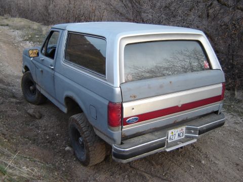 1991 Ford Bronco - This 1991 Ford Bronco is seen from the rear on an off-road trail.