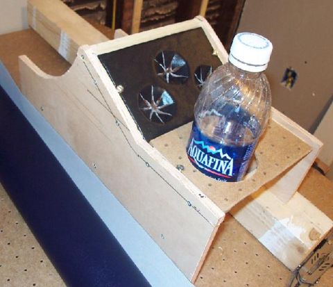 1985 Ford Crown Victoria LTD - A custom wooden console with a bottle of Aquafina is shown.