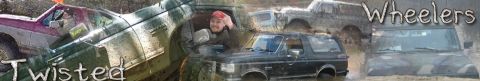 1995 Ford Bronco - Several off-road vehicles are stuck in the mud, with the text "Twisted Wheelers" visible.