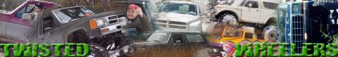 1995 Ford Bronco - A collage of off-road vehicles navigating through muddy terrain, with the text 'TWISTED WHEELERS' overlaid.