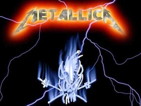 1996 Ford Bronco - The iconic Metallica logo is displayed with fiery effects and electric lightning.