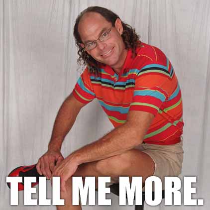 1992 Ford Bronco - A man with a mullet and glasses sits while wearing a colorful striped shirt and shorts, with text overlay.