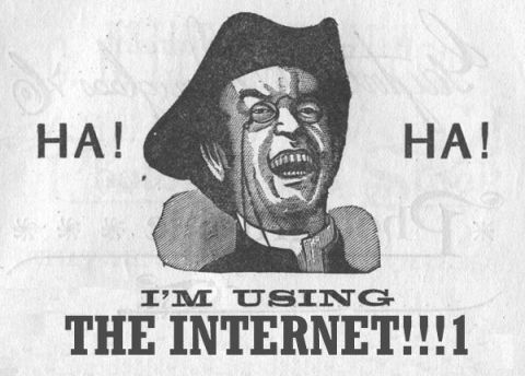 1992 Ford Bronco - A humorous illustration depicts a man's exaggerated laughter, accompanied by text about using the internet.