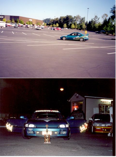 1989 Ford Bronco - Cars are parked at night, with one car in the foreground displaying a trophy.