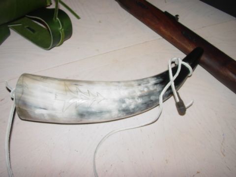 1986 Ford Bronco - handmade powder horn from my dad.