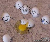 1968 Ford Mustang - Eggs with faces drawn on them, one cracked open, with text 'LAZYFUCK.NET' in the corner.
