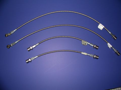 1990 Ford Probe - Full view 1st Gen Braided lines from Porterfield. This pic shows the rear drum version. These cost $80 a set.