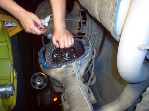 1988 Ford Bronco - Close-up of a differential gear assembly being serviced.