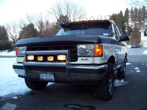 1990 Ford Bronco - This 1990 Ford Bronco is equipped with a light bar and auxiliary lights, and sports a custom license plate.