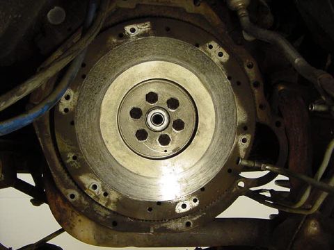1995 Ford Bronco - This image shows the flywheel and bell housing of a vehicle's drivetrain, not a specific model year.