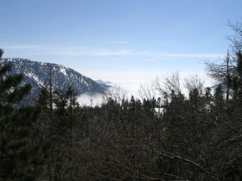 1995 Ford Probe - A scenic view of mountains partially covered in snow, with a layer of clouds obscuring the valley below.