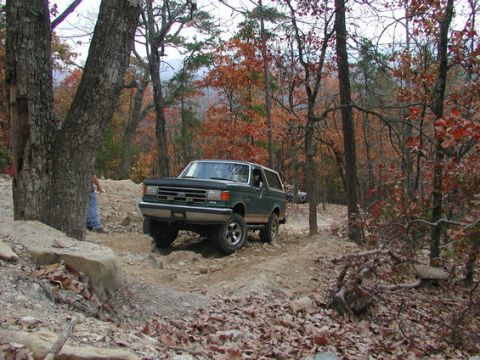 1990 Ford Bronco - About to take the cable. By the way, this is the last pic ever taken of my rig with entirely straight sheet metal.