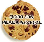 1968 Ford Mustang - A chocolate chip cookie with text overlay reads 'GOOD JOB, HERE'S A COOKIE'.
