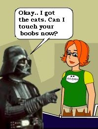 1968 Ford Mustang - Darth Vader and a woman converse, with text bubbles indicating their dialogue.