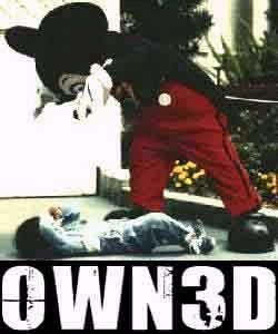 1968 Ford Mustang - Internet meme photo of a cartoon-mouse costumed character standing over a person lying on the pavement, captioned "OWN3D" in large white bl…