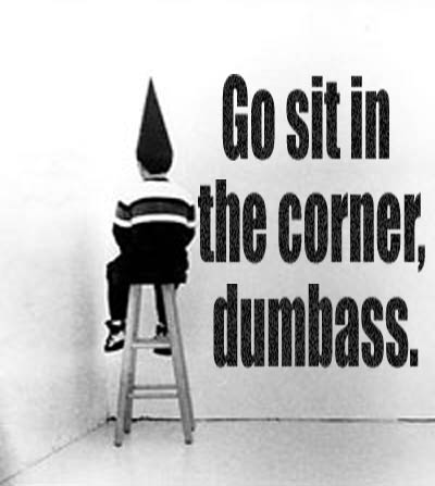 1968 Ford Mustang - A child sits in a corner wearing a dunce cap, with text on the wall reading 'Go sit in the corner, dumbass.'