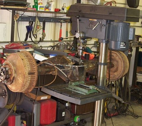 1986 Ford Ranger - Dragged the drill press over to drill the plate for another cover bolt