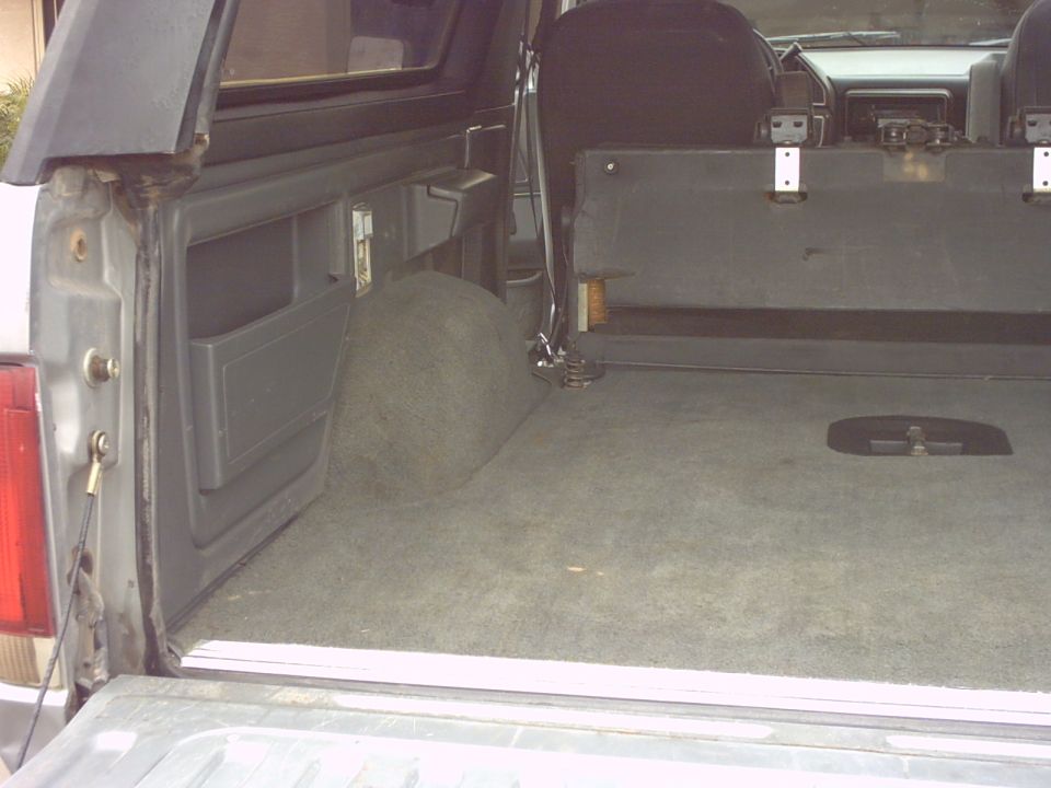 1990 Ford Bronco interior cargo area, rear seats folded down