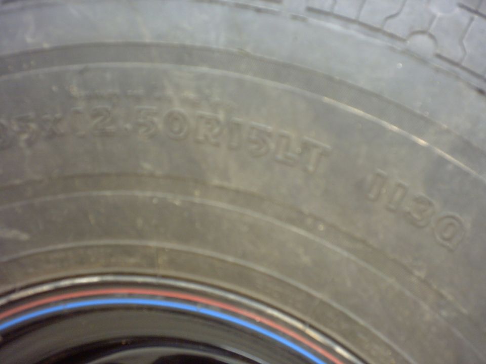 Tire sidewall with size 35x12.50R15LT and DOT code 1130