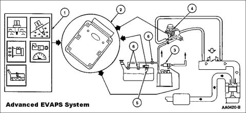 1994 Ford Crown Victoria - The EVAP Running Loss system consists of a fuel tank, fuel filler cap, fuel tank mounted or in-line fuel vapor control valve, fuel vapor ve…