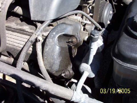 1999 Ford Crown Victoria - Close-up view of engine components, including hoses and belts, with a timestamp of March 19, 2005.