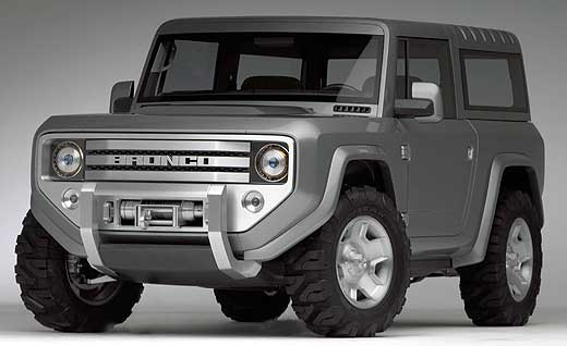 Gray SUV with winch and BRONCO grille, 3q-front view