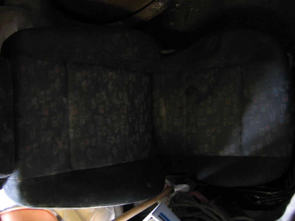 Car seats with patterned fabric, viewed from above