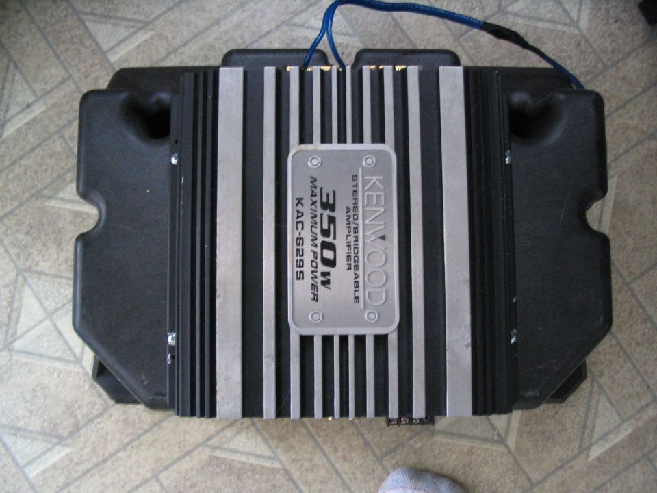 Kenwood KAC-629S 350W car amplifier viewed from above on black foam packing