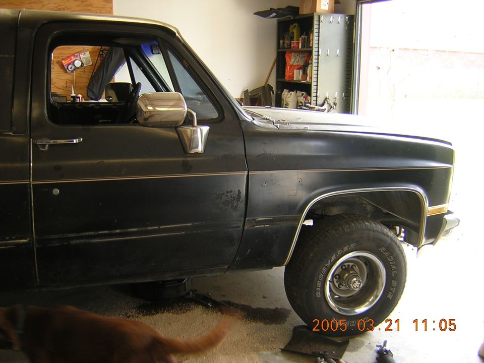 Black 1986 Chevrolet Blazer front quarter panel and door