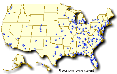 1986 Ford Bronco - Map of the United States marked with many blue dots across the country.