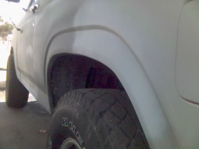 White SUV fender and tire, side view