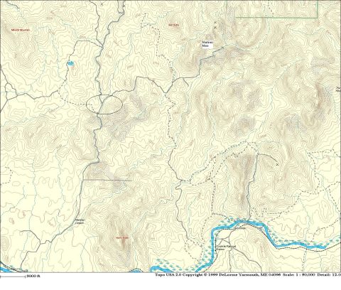 1993 Ford Bronco - This topographic map displays detailed elevation changes and geographical features of a , mountainous region, including a prominent river s…