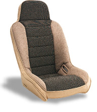 1990 Ford Bronco - tan vinyl high-back bucket seat with a black-and-tan houndstooth-cloth insert, shown on a plain white background.
