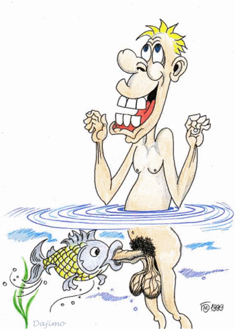 1991 Ford Bronco - A humorous cartoon depicts a man in the water with a fish.