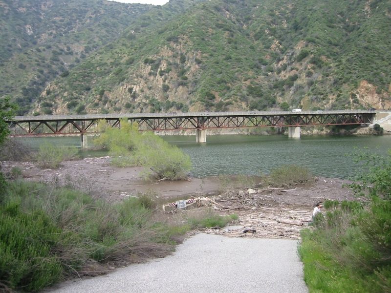 View of the bridge from the south showing water level.
