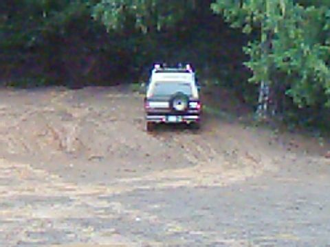 1978 Ford Bronco - Rear view of a 1978 Ford Bronco on a dirt path, surrounded by trees.