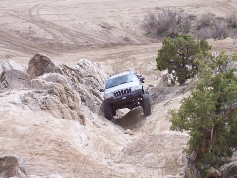 1989 Ford Bronco - A Jeep Grand Cherokee navigates a challenging rocky trail during Spring Break 2005.