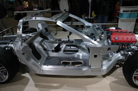2005 Ford Mustang - Exposed chassis and engine of a car, with various components labeled with numbers.