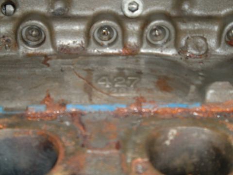 1963 Ford Galaxie - This engine block has '427' cast into the metal, indicating its displacement.