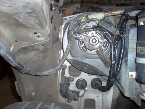 1994 Ford Crown Victoria - Close-up view of engine wiring harness and various electrical connectors.